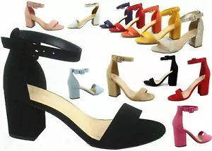 NEW Women's Color Ankle Strap Chunky Low High Heel Dress Party Sandal Shoes - Picture 1 of 41