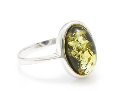 NATURAL BALTIC AMBER STERLING SILVER 925 Green Gemstone RING Certified & Box - Image 1 of 4
