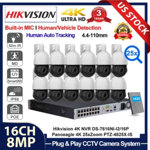 Hikvision Compatible 25XZoom IR 4K PTZ Camera CCTV System Hikvision 16CH NVR Lot