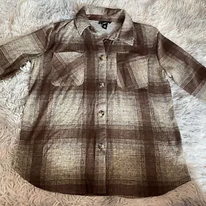 B-Wear Button Up Flannel for Men - XS - Brown/Gray Plaid NEW - Picture 1 of 14