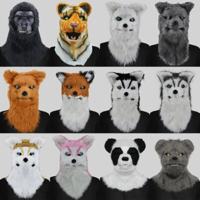 Halloween Fox Mask with Movable Mouth Full Head Dog Wolf Plush Animal Mask - Image 1 of 4