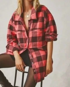 Camisa a Cuadros Free People So Long Verano Franela Rojo Brillante Negro Retro Años 90 Talla XS - Imagen 1 de 9