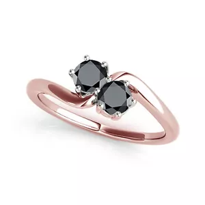 1 Ct. Two Stone Black Diamond Engagement Ring Crafted In 14k Gold - Picture 1 of 10