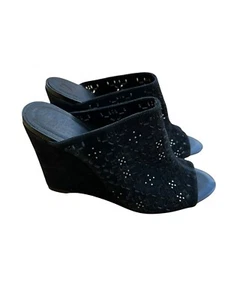 Joie • Kellie Perforated Wedge Mules Black suede embellished size 6 - Picture 1 of 8