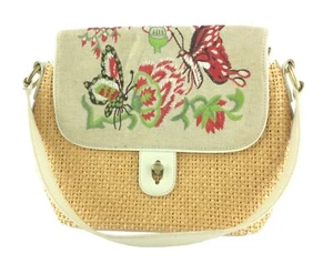 Kate Landry Vintage Woven Straw Handbag Purse Embroidered Butterflies LOVELY!! - Picture 1 of 10