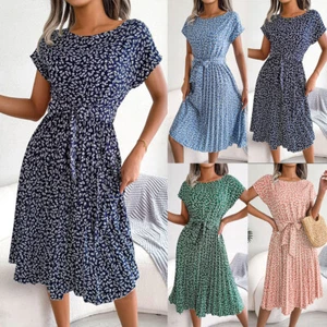 Damen Blumen Midikleid Freizeitkleid Kurazrm Sommerkleid Urlaubkleid Partykleid - Bild 1 von 18