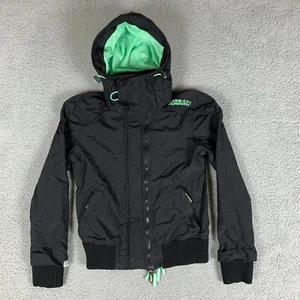 Superdry Windbomber Jacket Womens Medium M Black Professional Hooded Snowboard - Picture 1 of 15