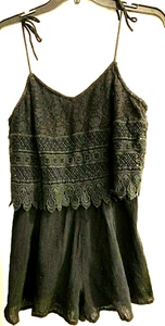 NORDSTROM TOPSHOP SCHWARZER HAUCHDÜNNER BAUMWOLLSTRAMPLER mit ÖSEN OBERTEIL Größe 8 HERGESTELLT in INDIEN - Bild 1 von 5