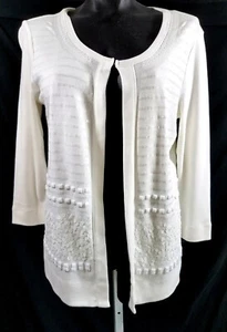 NWT Rafaella Women’s S White Sequins & Beaded Cardigan Sweater Lightweight Knit - Picture 1 of 7