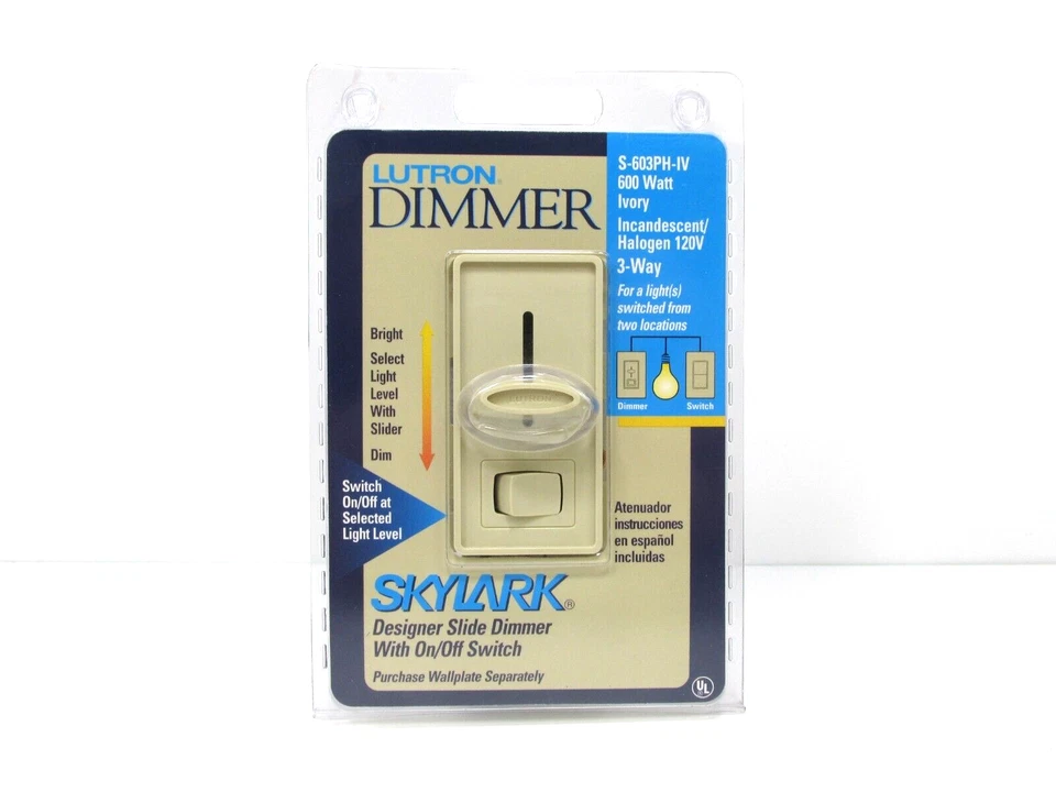 LUTRON SKYLARK S-603PH-LA DIMMER SLIDE SWITCH 600 WATT 3 WAY LIGHT ALMOND
