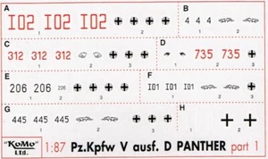 Panther Ausf. D Markierungen, Set 1, Arsenal-M 142100051 Neu Maßstab 1/87 Aufkleber - Bild 1 von 2
