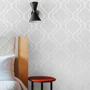 Marrakesh grayish off white faux mica textured geometric trellis lines Wallpaper - Picture 1 of 12