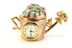 Trinket Box WATERING CAN with Clock Mini Pink Enamel Rhinestones - Picture 1 of 13