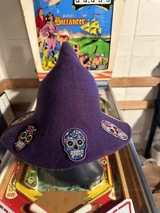 Witch’s Hat New Handmade in the USA Custom Crocheted Purple with Candy Skulls - Picture 1 of 4