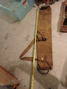 3A -vintage 33" canvas golf bag -roung metal top. 1 pouch ,1 strap- needs repair - Picture 1 of 5