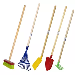 Kinder Garten Geräte SET 5 Teile Metall Holz Stiel Draussen Outdoor Spielzeug - Bild 1 von 15