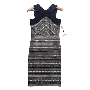 Vestido Vaina Jacquard Metálico Frontal Cruzado Negro LAUNDRY NUEVO Para Mujer 6 TEDO. - Imagen 1 de 15