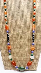 A76) Beautiful Mixed Gemstone Necklace w/ Sterling Clasp 29" Long - Picture 1 of 4