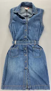 Vintage GUESS Sleeveless Denim Midi Dress Collared Blue Jean Womens XL Y2K Retro - Picture 1 of 22
