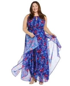 R & M Richards Plus Size Floral-Print Ruffled Maxi Dress Women's 22W Royal Multi - Picture 1 of 16
