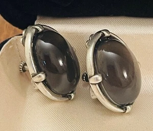 Vintage Liz Claiborne Ohrclips silberfarben grauer Stein verstellbar 1990er - Bild 1 von 10