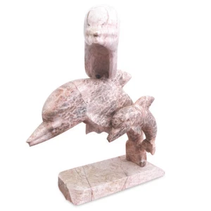 Scultura Delfini In Marmo Rosa Refined Dolphin Sculpture In Pink Marble H.46 Cm  - Imagen 1 de 4
