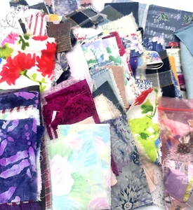 One Pound Lot Cotton Fabric Scraps De-stash Quilting Slow Stitch Crafting #1797 - Picture 1 of 5