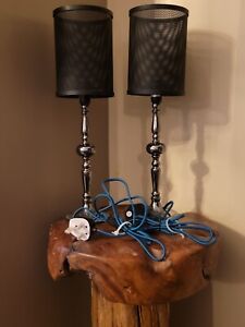 Pair Of  Elegant Tall Candlestick / Stick Table Lamps With Shades BNWOT