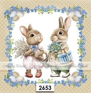 (2653) ZWEI Papier LUNCHEON Decoupage Kunst Handwerk Servietten 2 OSTERHASEN HASEN - Bild 1 von 3