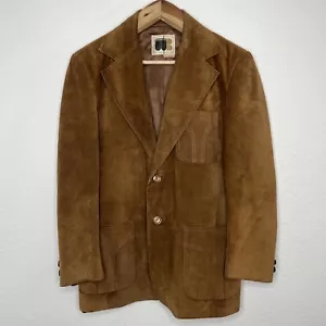 Vintage William Barry Suede Brown Mens Jacket 2 button leather details - Picture 1 of 18