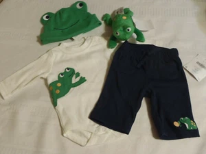 Gymboree Preemie 5-9 Lbs Frog Bodysuit Pants 0-3 Month Hat Rattle Set NWT - Picture 1 of 3
