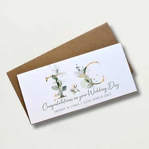 Custom Eucalyptus Wedding Money Wallet Personalized Cash Envelope for Newlyweds - Picture 1 of 7