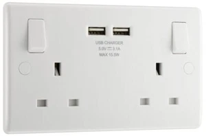 BG Electrical 8223u Double Switch Power Socket White - Foto 1 di 7