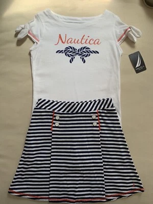 NWT Nautica Girls Size 6 Red White Blue Tie Sleeve Shirt Skort 4th Of July Set - Image 1 of 4