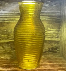 VINTAGE IMPERIAL GELB GERIPPT 7,5"" VASE MIT ORIGINALAUFKLEBERN - Bild 1 von 3