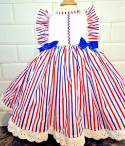 DREAM 0-8 years BABY GIRLS England red white blue lined traditional dress - Picture 1 of 5