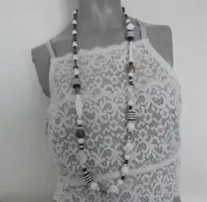 Statement Halskette Schmuck schwarz/weiß versch.Elemente gemustert lang Nr. 2531 - Bild 1 von 2