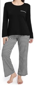 Hayonia schwarz/weiß gestreifter Pyjama Lounge 2-teiliges Set, Größe Large (12/14) Neu mit Etikett - Bild 1 von 11