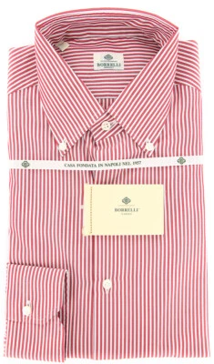 Camisa de algodón a rayas rojas Luigi Borrelli - Delgada - (YJ) Foto 1 de 4