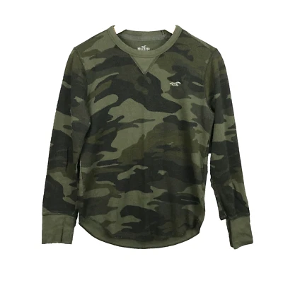 Hollister Pull Homme S Vert Camouflage Manches Longues Ourlet Courbé Col Rond - Photo 1/4