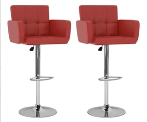 Barhocker 2er Kunstleder rot Set Küche Bar höhenverstellbar 50x46x93-115cm - Bild 1 von 8