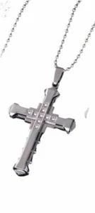 Crystal Cross Pendant Silver Stainless Steel Zirconia Cross Pendant Necklace Jew - Picture 1 of 5