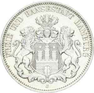 Hamburg Stadt 3 Mark 1909 J Silber ss+ J 64 - Bild 1 von 3