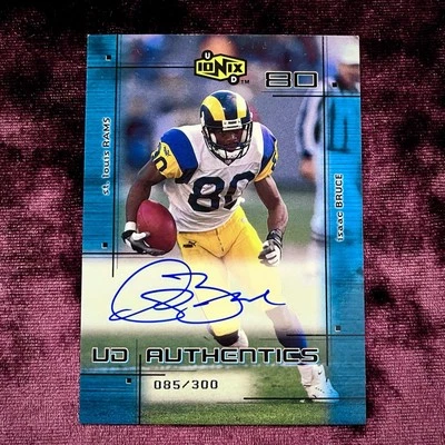 Isaac Bruce 2000 Upper Deck Ionix UD Authentics Auto 85/300 NFL HOF Rams Jersey - Image 1 of 2