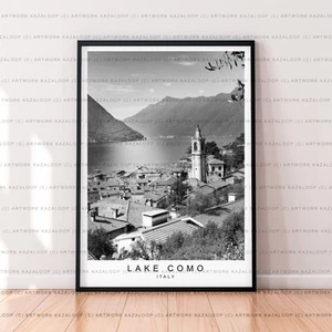 Poster senza cornice Lago di Como stampa bianco e nero Lago di Como Italia scala di grigi - Foto 1 di 2