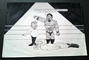 New Wave Wrestling Magazine arte originale, penna e inchiostro anni 90, 12x8,5 pollici, mai usato - Foto 1 di 1