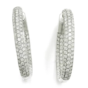 Pave Diamond In & Out Oval Hoop Earrings 14K White Gold 1.82ctw - Picture 1 of 5