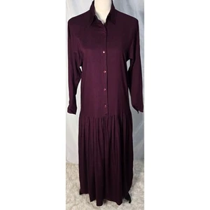 Vintage 90s Whimsigoth Maxi Dress Maroon Purple Button Pleated A Line Witchy - Picture 1 of 3