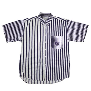 Camicia vintage Bugle ragazzo a righe con bottoni manica corta uomo L retrò ricamata - Foto 1 di 7