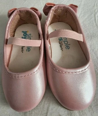 Carter's Toddler Girl's Mary Jane Flats W/ Bow  Pink Shoes Size 4 - Image 1 of 4